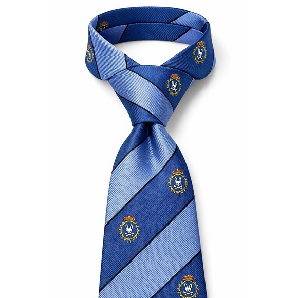 Psycho Bunny Blue Striped Silk Neck Tie Crown Logo England Designer 3.25